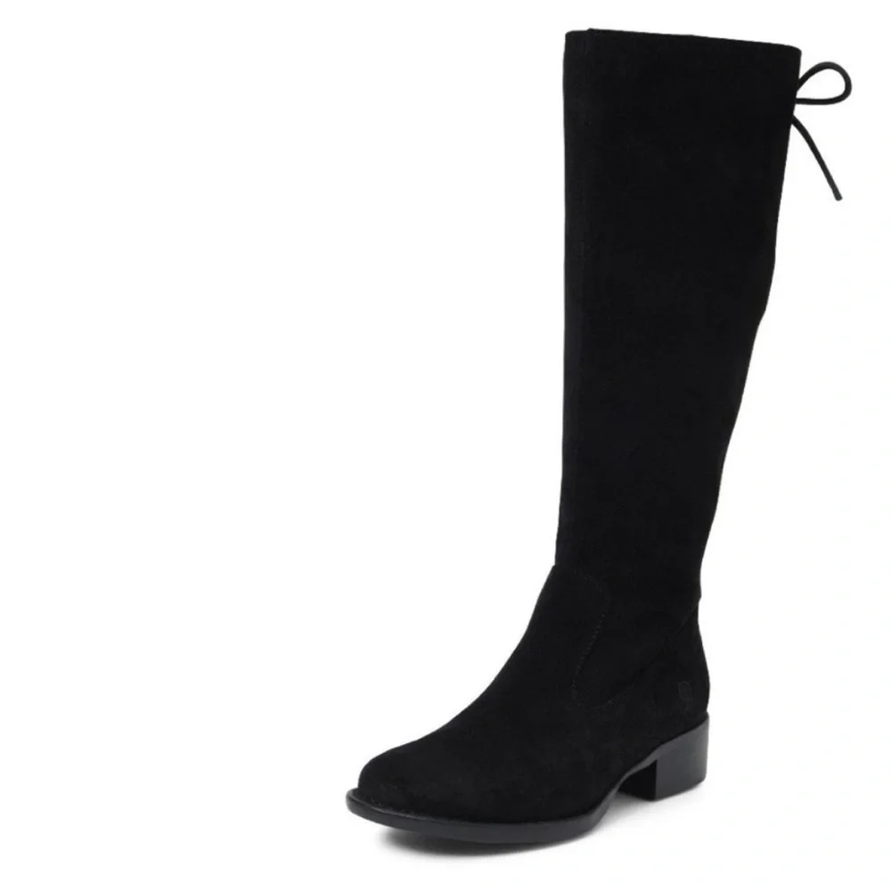 Born Cotto Tall Suede Leather Riding Boots Black Size 9.5 Wide Calf NEW NWT